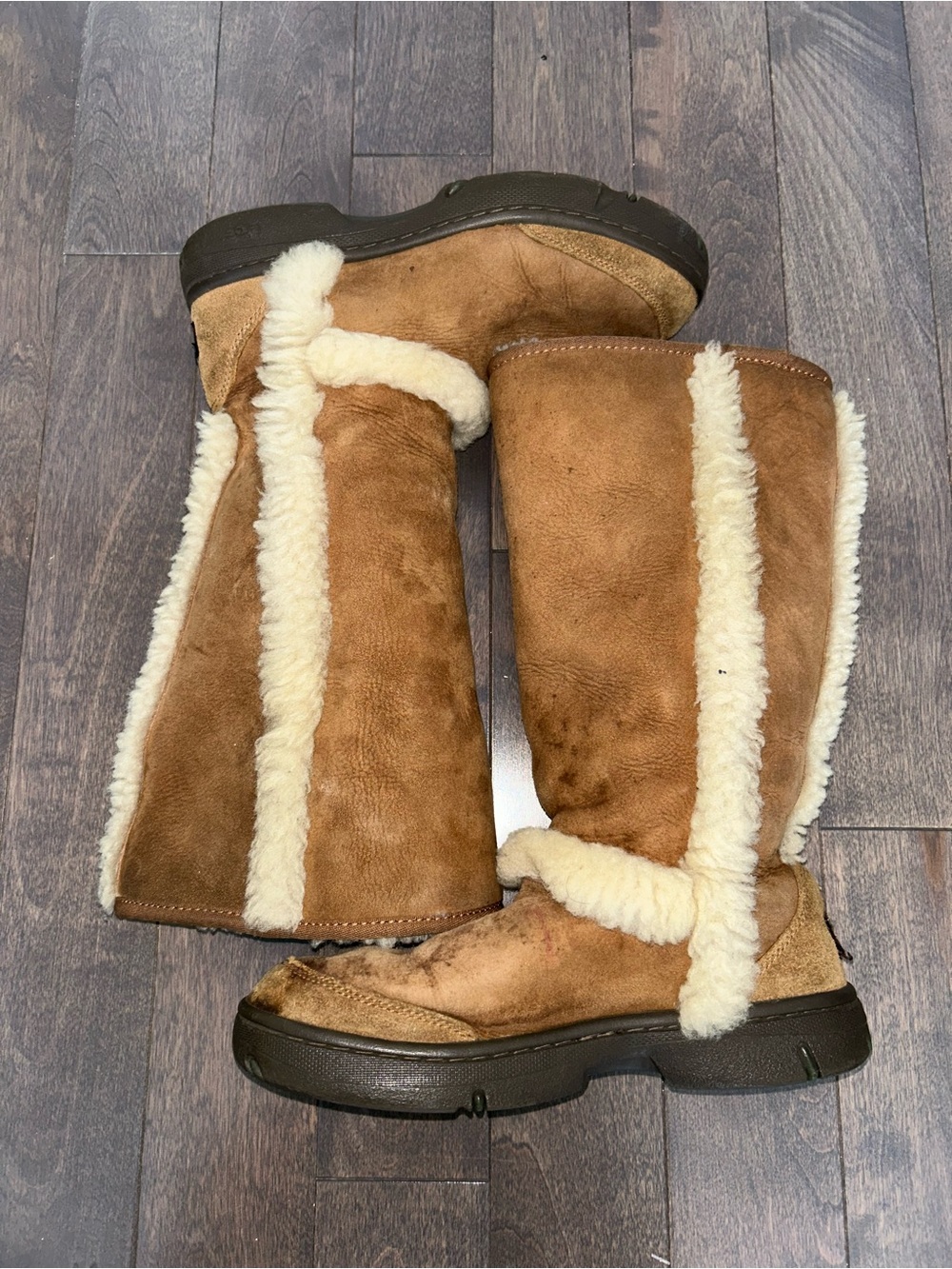 Women’s Shearling-Trim Suede Winter Boots - Chestnut Womens size 7